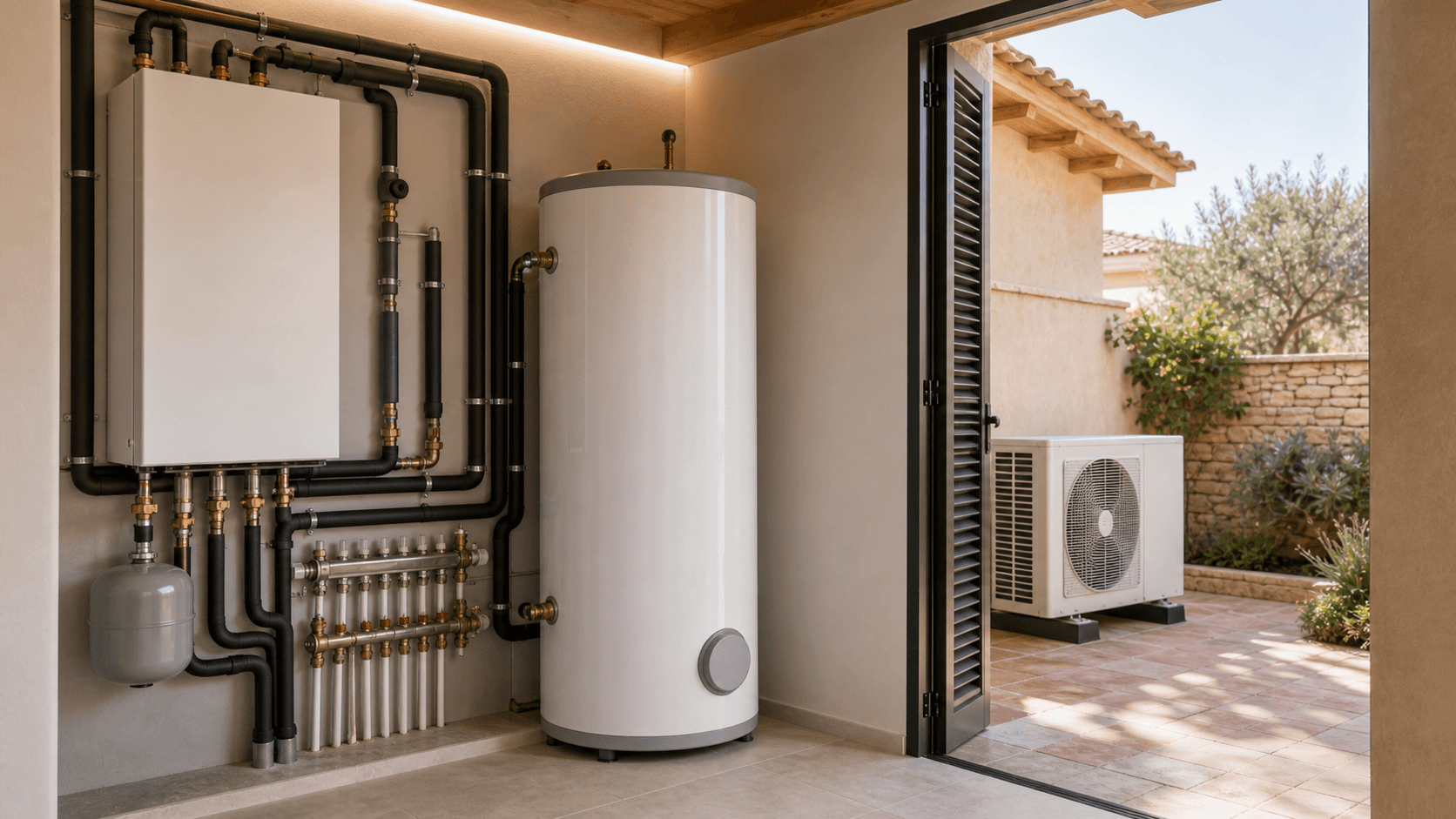 Plumbing, electrical and air-source heat pump services in a new build in Valencia