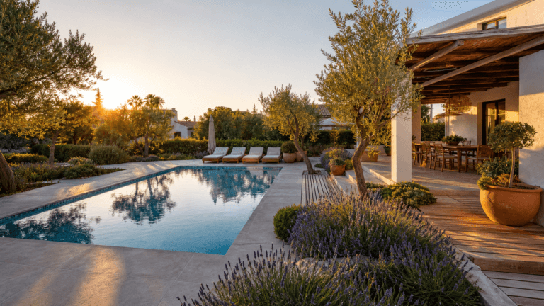 Reforma de exterior de chalet — jardín, piscina y porche